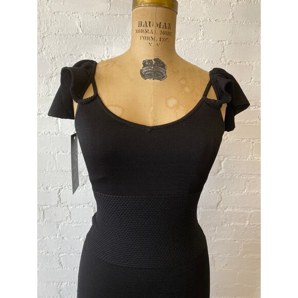 BeBe's black knit maxi dress, off the shoulders flutter drop sleeves, size small - Picture 3 of 10